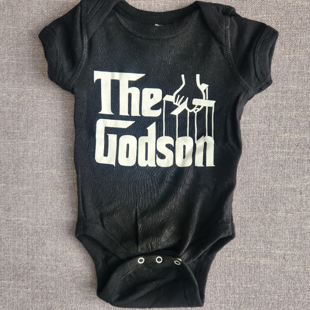 Baby Boy Godson short sleeve bodysuit onesie black white Baptism Christening